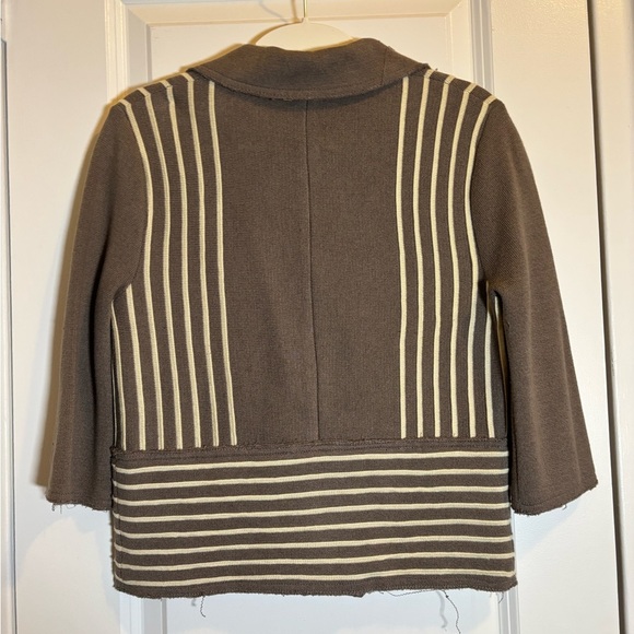Free People Tan-ish/Gray and White Striped Fabric Double Breasted Sweater S XS - Picture 2 of 7